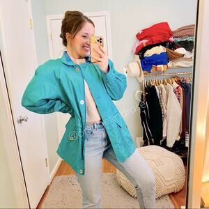 Vintage Innovations by Izzi Green Blue Waterproof Windbreaker Jacket Medium M